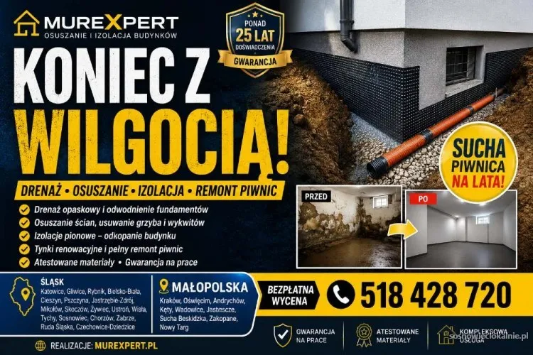Osuszanie budynków, izolacja fundamentów, iniekcja krystaliczna